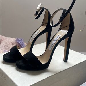 Jimmy Choo Black Suede Ankle-Strap Stiletto Sandals